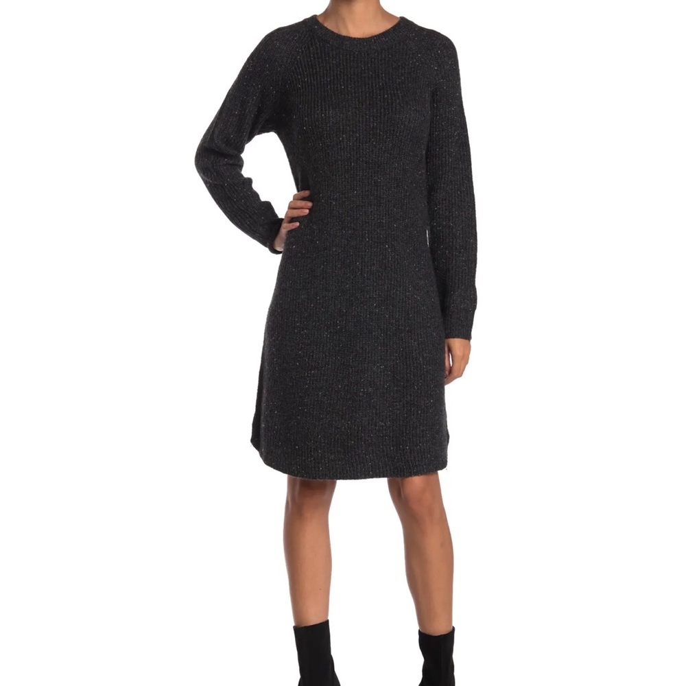 Madewell Wool Blend Curved Hem Donegal Sweater Dress